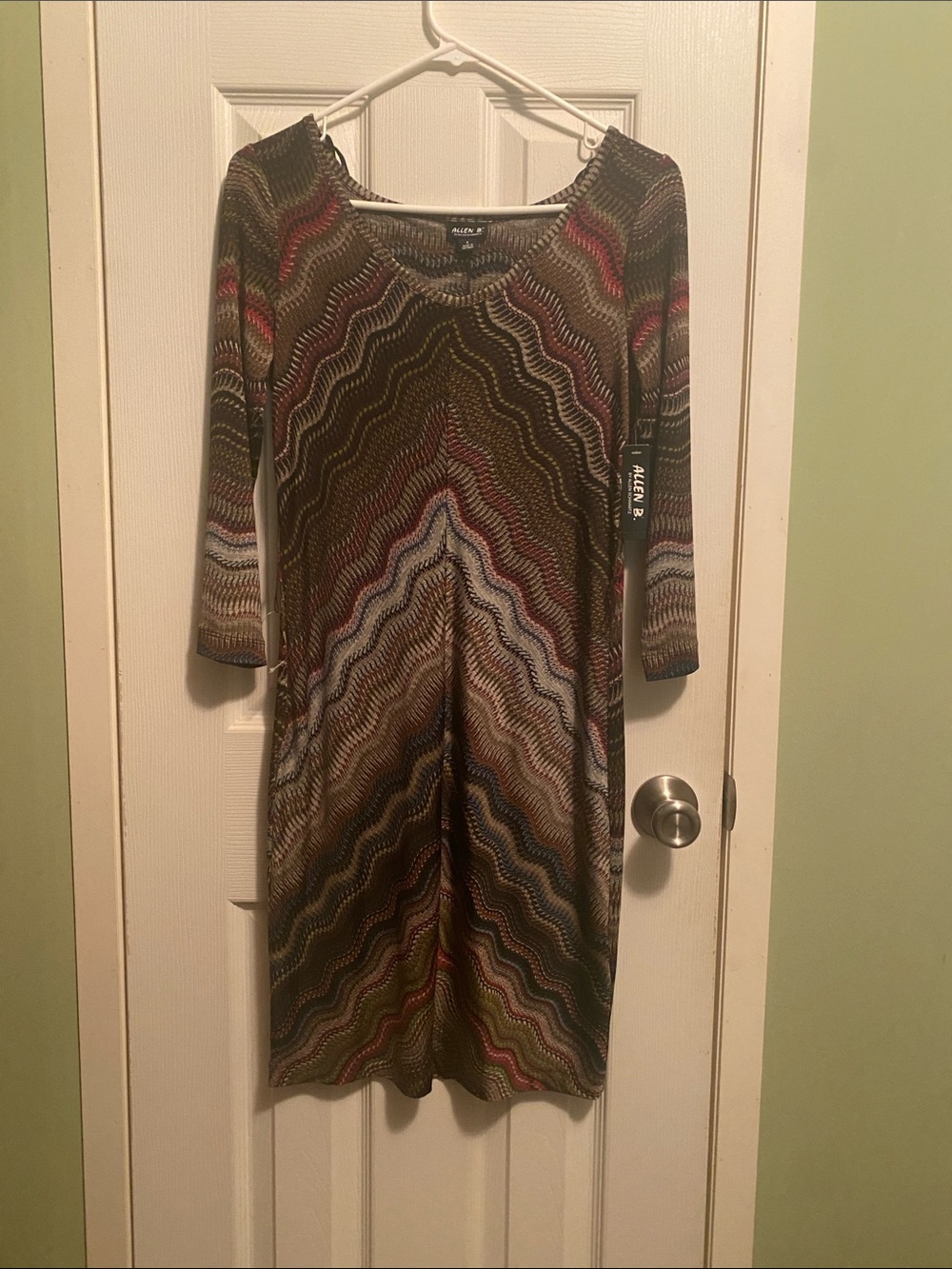 Allen B. By Allen Schwartz Olive Multicolor Wavy-Stripe Midi Dress